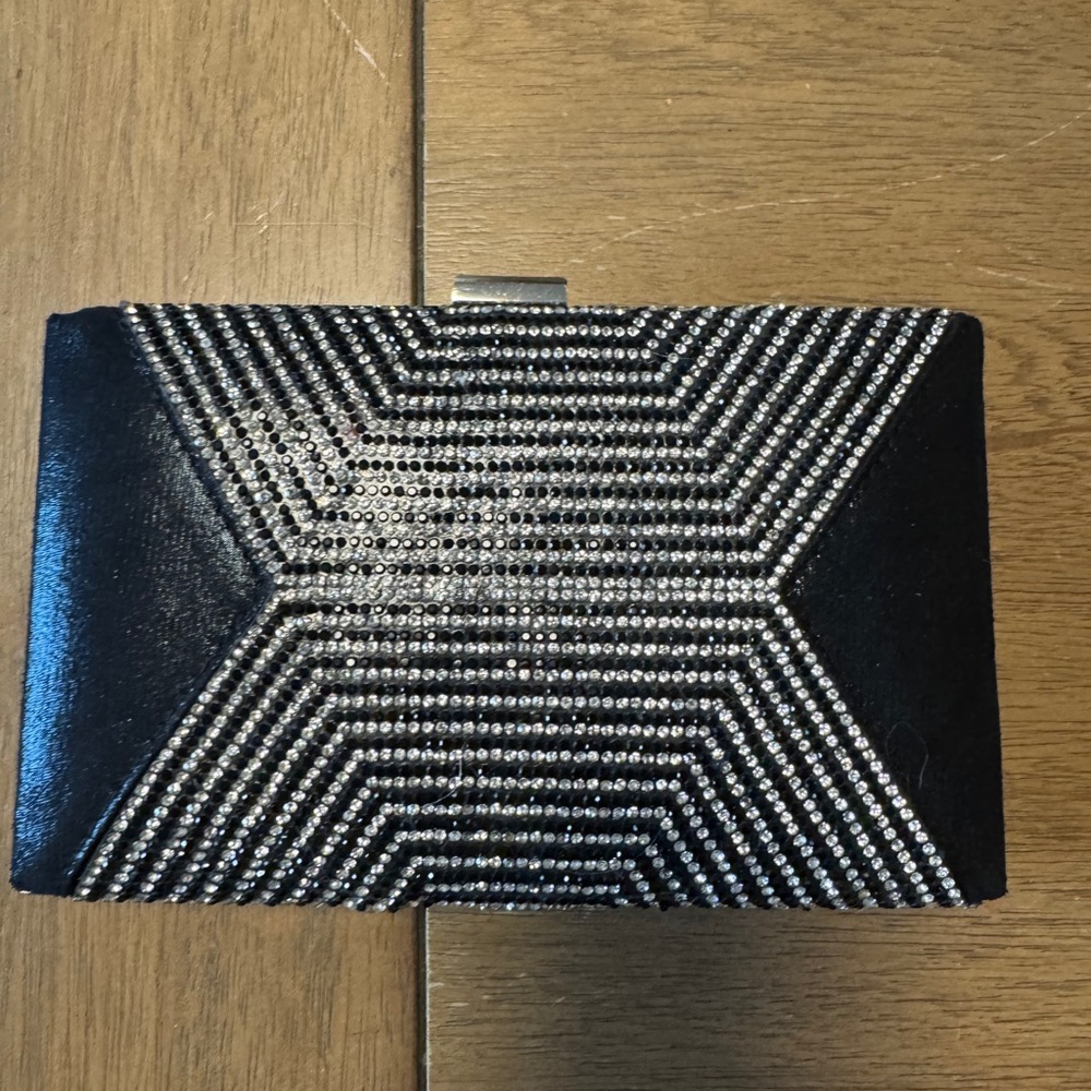 Black Crystal-Embellished Evening Clutch